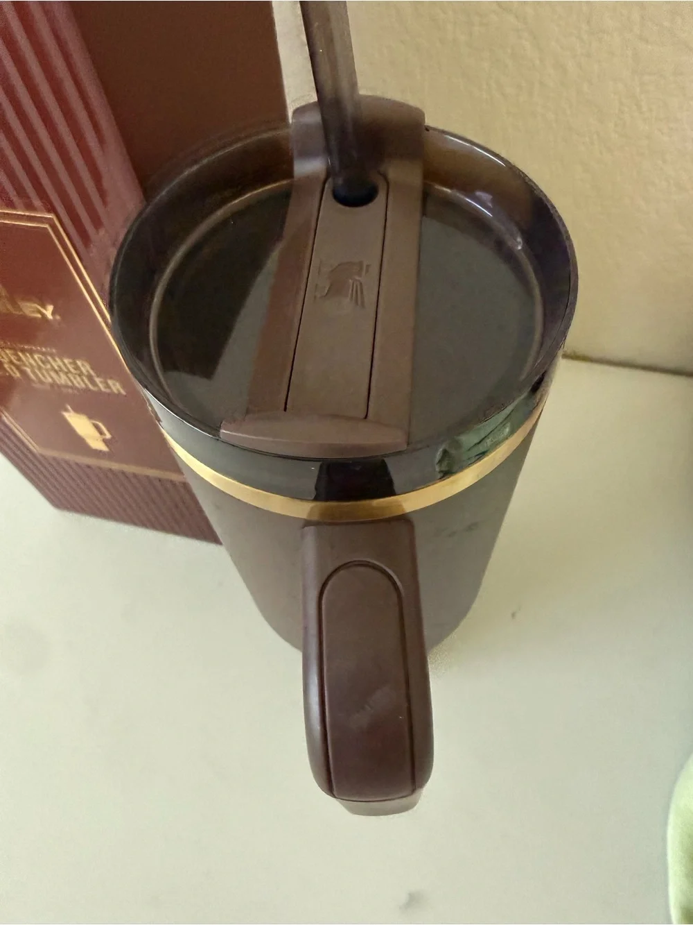 Stanley Brown Tumbler with Gold Logo and Trim